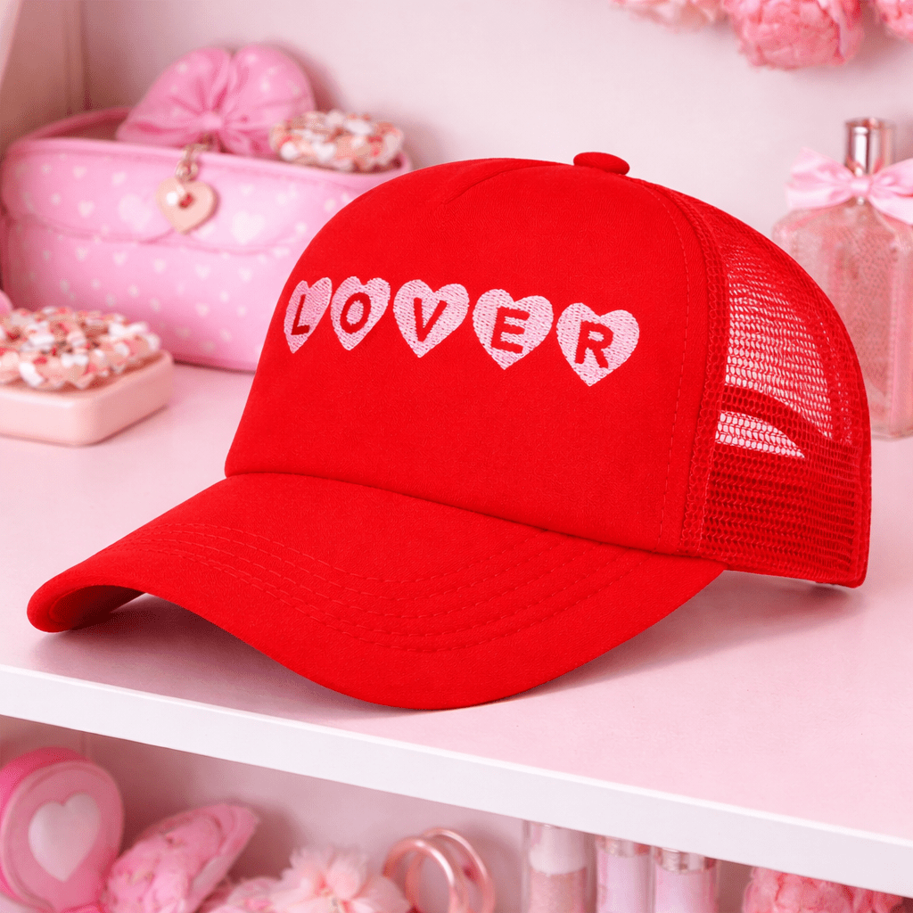 'I'm A Lover' Embroidered Hearts Trucker Hat
