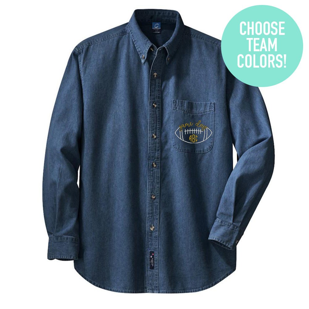 Monogrammed Football Game Day Oversized Denim Shirt