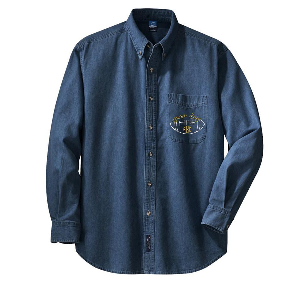 Monogrammed Football Game Day Oversized Denim Shirt