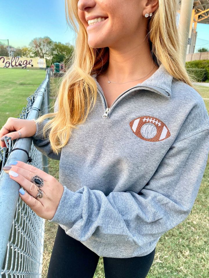 Monogrammed Football Quarter Zip Sweatshirt