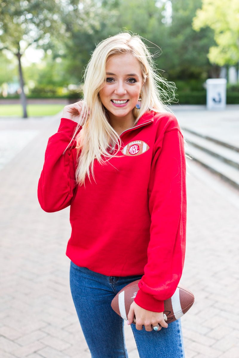 Monogrammed Football Quarter Zip Sweatshirt