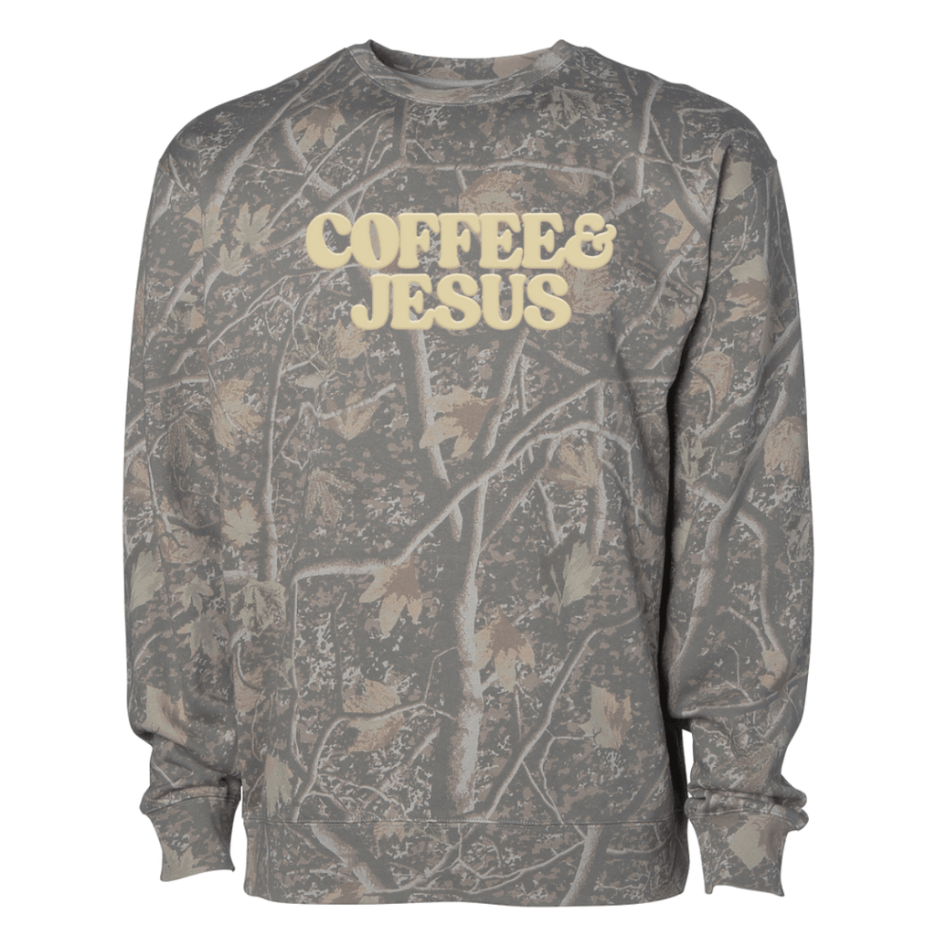 PUFF ‘Coffee & Jesus’ Camo Hideaway Crewneck