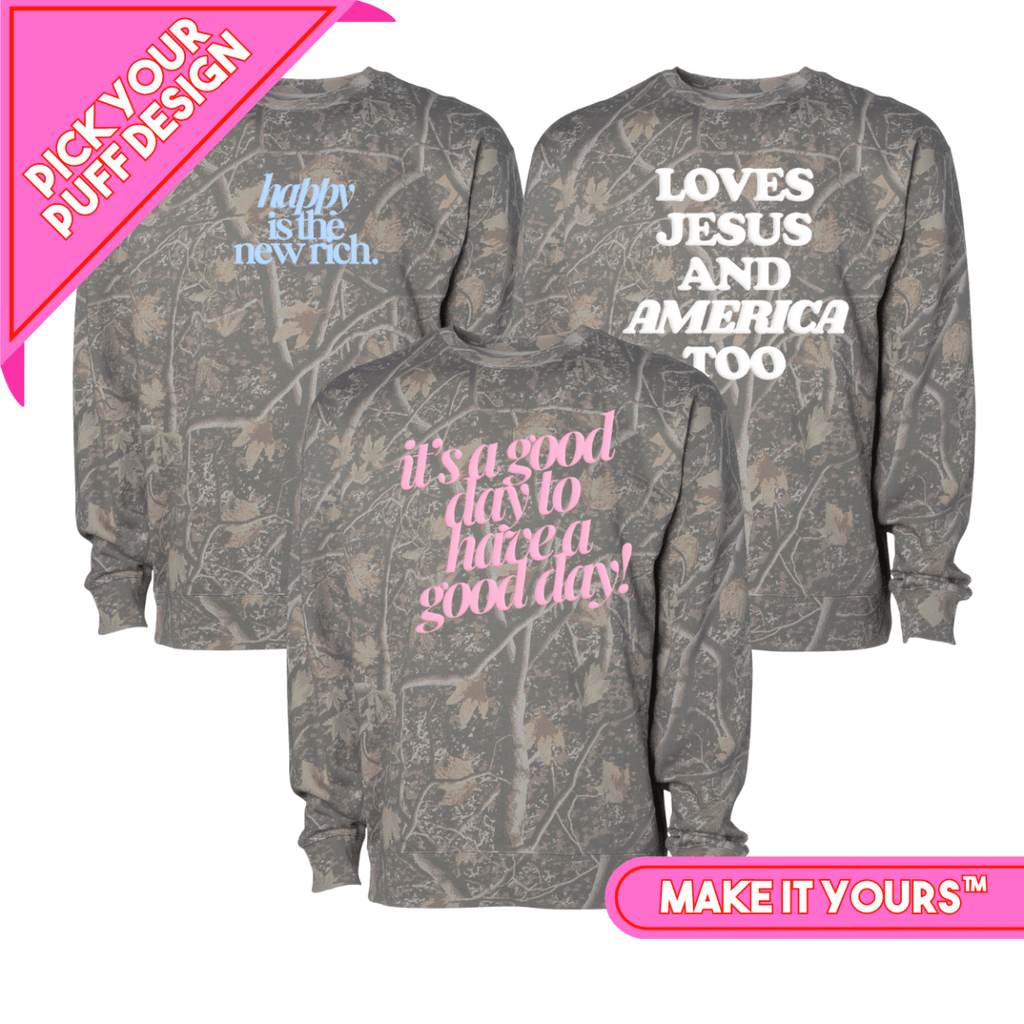 PUFF ‘Feel Good’ Camo Hideaway Crewneck