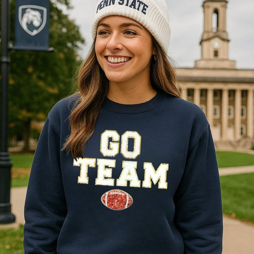Team Colors 'Go Team' Gameday Glam Football Letter Patch Sweatshirt