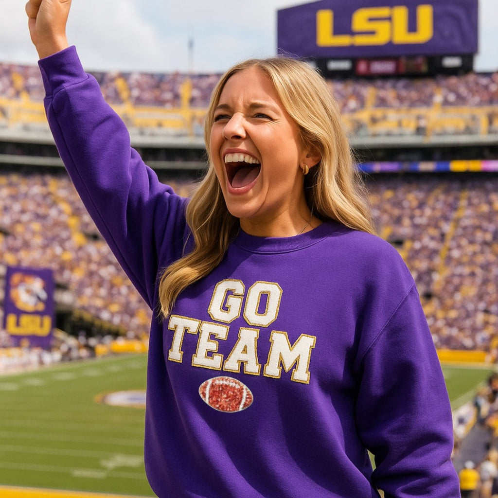 Team Colors 'Go Team' Gameday Glam Football Letter Patch Sweatshirt