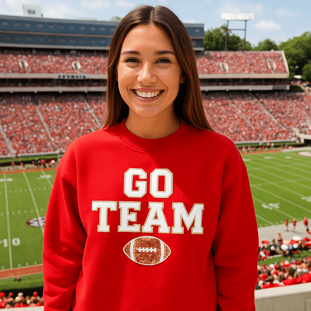 Team Colors 'Go Team' Gameday Glam Football Letter Patch Sweatshirt